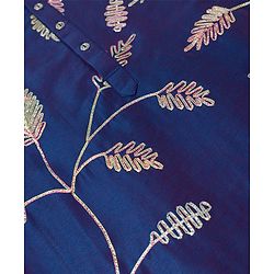 Pine Kids Woven Kurta Pyjama Set with Full Sleeves and Vine Embroidery in Blue for 4-5 Years