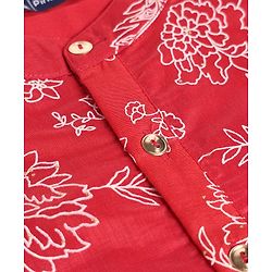 Pine Kids Woven Full Sleeves Kurta and Pyjama with Floral Print in Red for 4-5 Years