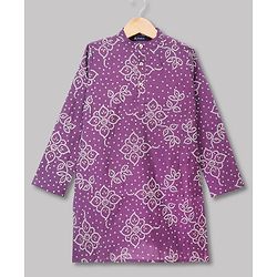 Pine Kids Woven Full Sleeves Kurta Pyjama Set with Full Length and Floral Print in Lilac for 4-5 Years