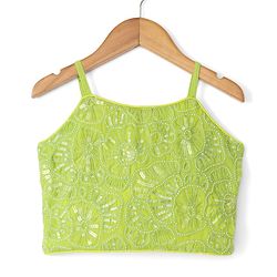 Pine Kids Woven Sleeveless Ethnic Top and Palazzo and Ethnic Jacket with Full Length and Floral Sequins in Light Green