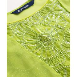 Pine Kids Woven Sleeveless Ethnic Top and Palazzo and Ethnic Jacket with Full Length and Floral Sequins in Light Green