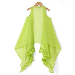 Pine Kids Woven Sleeveless Ethnic Top and Palazzo and Ethnic Jacket with Full Length and Floral Sequins in Light Green