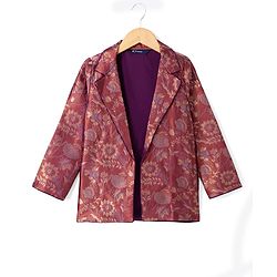 Pine Kids Woven Full Sleeves Indo western Sets Ethnic Top, Palazzo and Ethnic Jacket with Full Length and Floral Print in Dark Pink