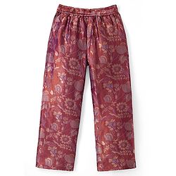 Pine Kids Woven Full Sleeves Indo western Sets Ethnic Top, Palazzo and Ethnic Jacket with Full Length and Floral Print in Dark Pink