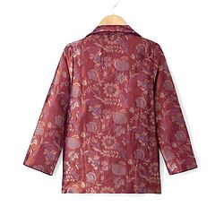 Pine Kids Woven Full Sleeves Indo western Sets Ethnic Top, Palazzo and Ethnic Jacket with Full Length and Floral Print in Dark Pink