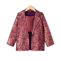 Pine Kids Woven Full Sleeves Indo western Sets Ethnic Top, Palazzo and Ethnic Jacket with Full Length and Floral Print in Dark Pink