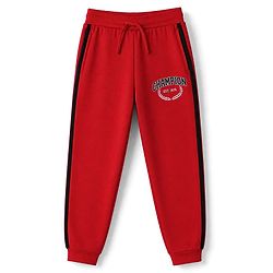 Pine Active Cotton Knit Full Length Solid Coloured Champion Printed Track Pant - Red
