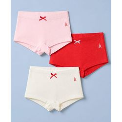 Pine Kids Cotton Mix Knit Bloomers Set With Bow Applique Pack of 3 - Red, White & Pink