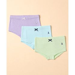 Pine Kids Cotton Elastane Knit Bloomers With Bow Applique Pack of 3 - Lavender & Light Blue