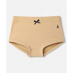 Pine Kids Cotton Lycra Knit Solid Panties Bow Detailing Pack of 3 - Brown Grey & Black