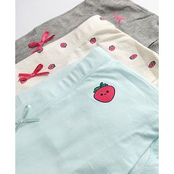 Pine Kids Cotton Elastane Knit Bloomers With Strawberry Print Pack of 3 - Grey & White