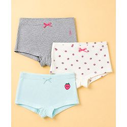 Pine Kids Cotton Elastane Knit Bloomers With Strawberry Print Pack of 3 - Grey & White