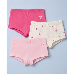 Pine Kids Cotton Elastane Knit Panties With Star Print Pack of 3 - White & Pink