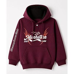 Pine Kids Cotton Mix Knit Sweatshirt with Full Sleeves and Manhattan East Park Print in Maroon