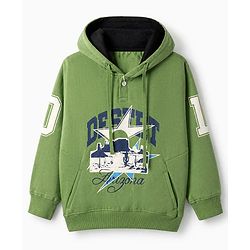 Pine Kids Cotton Mix Knit Sweatshirt with Full Sleeves and Desert Landscape Print in Light Green