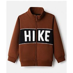 Pine Kids Cotton Mix Knit Sweatshirt with Full Sleeves and Hike Print in Brown