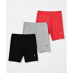 Pine Kids Cotton Lycra Knit Above Knee Length Cycling Shorts Pack of 3 - Red Grey & Black