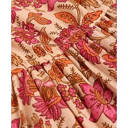 Pine Kids 100% Cotton Woven Ethnic Dress with Sleeveless and Floral Print Pattern - Brown