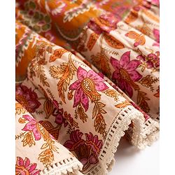 Pine Kids 100% Cotton Woven Ethnic Dress with Sleeveless and Floral Print Pattern - Cream
