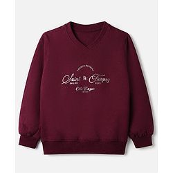 Pine Kids Cotton Blend Knit Sweatshirt with Full Sleeves and Saint Tropez French Text Print - Wine
