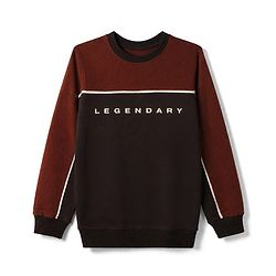 Pine Kids Cotton Knit Sweatshirt with Full Sleeves and Legendary Text Print - Brown