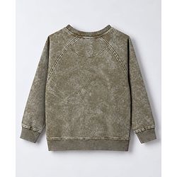 Pine Kids Cotton Mixes Knit Sweatshirt with Full Raglan Sleeves and Pocket Applique - Olive Green