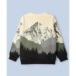 Pine Kids Cotton Mixes Knit Sweatshirt With Full Sleeves and Mountain Print - White