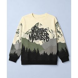 Pine Kids Cotton Mixes Knit Sweatshirt With Full Sleeves and Mountain Print - White