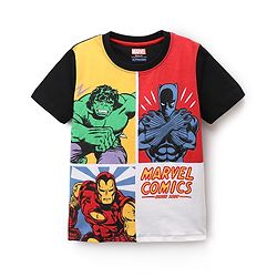 Pine Kids Marvel Single Jersey Knit Half Sleeves T-Shirts and Joggers Set With Avengers Print - Black