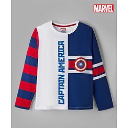 Pine Kids Marvel 100% Cotton Single Jersey Knit T-Shirts with Full Sleeves and Captain America Graphic Print - White