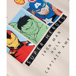 Pine Kids Marvel 100% Cotton Single Jersey Knit T-Shirt with Full Sleeves and Avengers Text & Iron Man, Hulk, Captain America Print - Cream