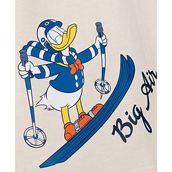 Pine Kids Disney 100% Cotton Single Jersey Knit T-Shirt with Full Sleeves and Frot '7 Back Mickey Mouse Skiing Print - Cream