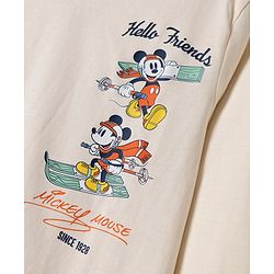 Pine Kids Disney 100% Cotton Single Jersey Knit T-Shirt with Full Sleeves and Frot '7 Back Mickey Mouse Skiing Print - Cream
