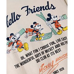 Pine Kids Disney 100% Cotton Single Jersey Knit T-Shirt with Full Sleeves and Frot '7 Back Mickey Mouse Skiing Print - Cream