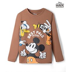 Pine Kids Disney Single Jersey Knit T-shirts With Full Sleeves and Mickey and Friends Graphic - Brown