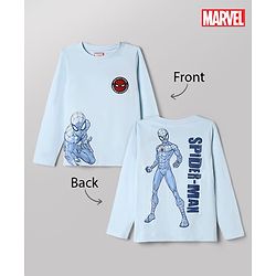 Pine Kids Marvel Cotton Knit T-Shirt with Full Sleeves and Spider-Man Print in Light Blue