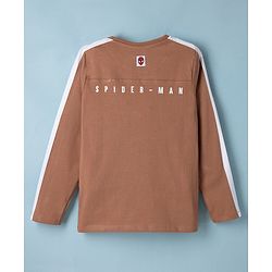 Pine Kids Marvel 100% Cotton Single Jersey Knit T-Shirts with Full Sleeves and New York Brooklyn Text & Spider Man Front & Back Print - Brown