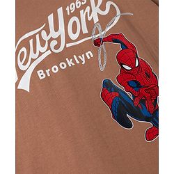 Pine Kids Marvel 100% Cotton Single Jersey Knit T-Shirts with Full Sleeves and New York Brooklyn Text & Spider Man Front & Back Print - Brown