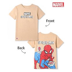Pine Kids Marvel 100% Cotton Single Jersey Knit T-Shirt with Half Sleeves and Spider-Man Print in Light Brown