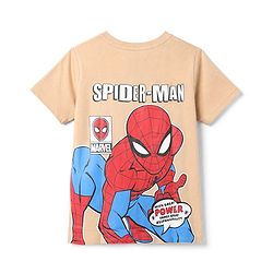 Pine Kids Marvel 100% Cotton Single Jersey Knit T-Shirt with Half Sleeves and Spider-Man Print in Light Brown