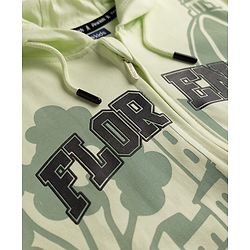Pine Kids 100% Cotton Knit Hooded Sweatjacket with Full Sleeves and Cathedral Print in Light Green