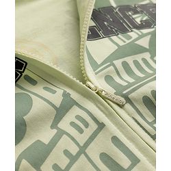 Pine Kids 100% Cotton Knit Hooded Sweatjacket with Full Sleeves and Cathedral Print in Light Green