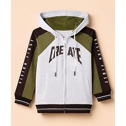 Pine Kids 100% Cotton Knit Full Sleeves Hooded Sweatshirt With Create Text Print- White