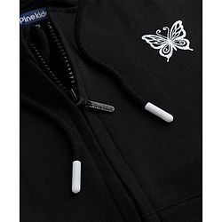 Pine Kids 100% Cotton Knit Full Sleeves Hooded Sweatshirt With Butterfly Print - Black