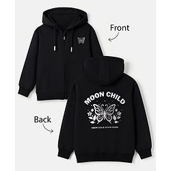 Pine Kids 100% Cotton Knit Full Sleeves Hooded Sweatshirt With Butterfly Print - Black