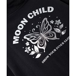 Pine Kids 100% Cotton Knit Full Sleeves Hooded Sweatshirt With Butterfly Print - Black