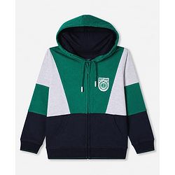 Pine Kids Cotton Knit Sweatshirt with Full Sleeves and Emblem Embroidery - Navy Blue