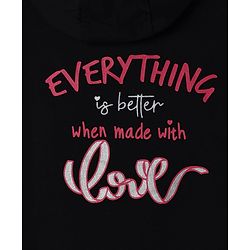 Pine Kids 100% Cotton Knit Full Sleeves Hooded Sweatshirt With Heart Print - Black