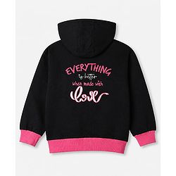 Pine Kids 100% Cotton Knit Full Sleeves Hooded Sweatshirt With Heart Print - Black