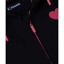 Pine Kids 100% Cotton Knit Full Sleeves Hooded Sweatshirt With Heart Print - Black